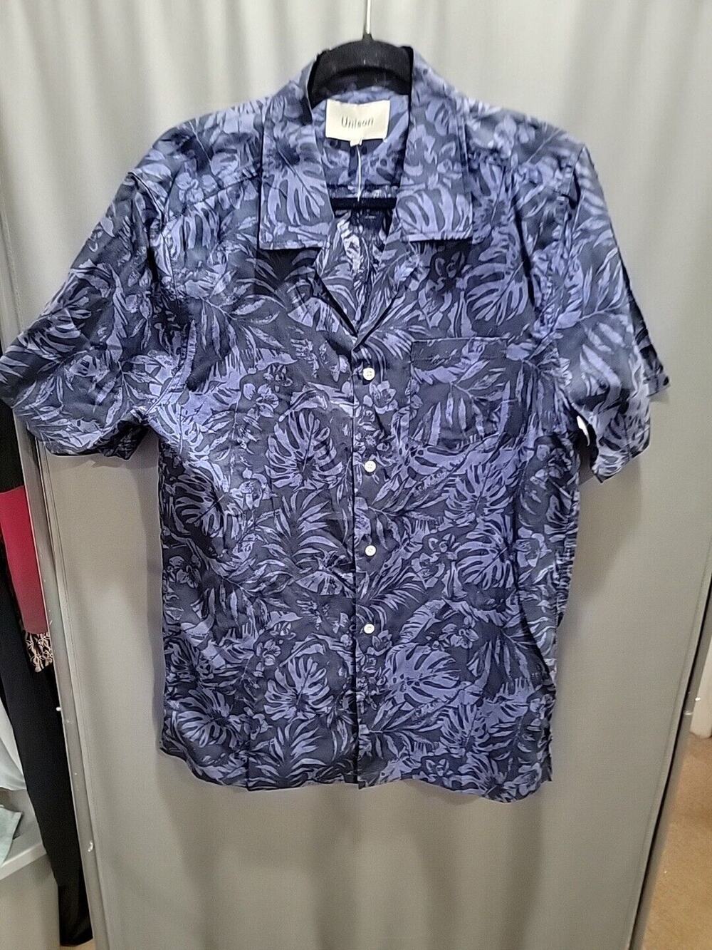 Unison Casual SS Lyocell Linen Men’s Floral Palm Pattern Shirt B27 5